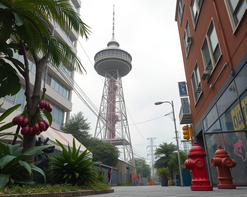 tower, banana, panda, plum, fire hydrant